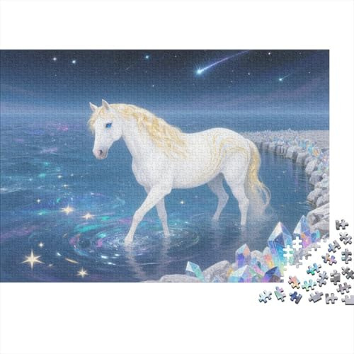 Puzzle 1000 Teile Weißes Pferd am Meer Holzspielzeug Für Erwachsene & Kinder, Klassische Puzzles, Herausforderungsspielzeug, Wohnkultur, Einzigartiges Geschenk 1000pcs (75x50cm)