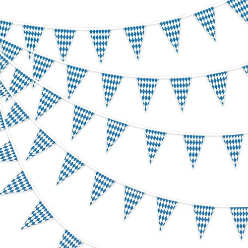 30M Oktoberfest Deko Wimpel Girlande,Bayrische Deko Dreiecksfahnen Girlande | Bayrische Blau und Weiß Wetterfest Wiederverwendbar Banne für Bierfest Innen Outdoor