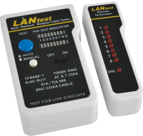 VEMER VE772800 VE LAN: Tester Cavi di Rete RJ45 RJ11 UTP STP FTP con Terminale Remoto, Verifica Continuità, Cortocircuiti ed Errori di Cablaggio, Modalità Automatica/Manuale, Alimentazione 9V