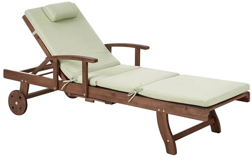 Beliani Gartenliege Akazienholz mit Auflage grün verstellbar rollbar Amantea Premium