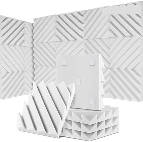 Sound Proofing Panels 12/24 Pcs Home Studio Acoustic Absorption Panel Groove Sound Absorber High Density 3d Decorative Wall Panels(LXC-White,12 Pcs,High Density)