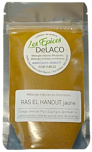 Mélange RAS EL HANOUT jaune 1040g PRO | Les Epices DeLACO | Epices, herbes, aromates, aide culinaire pour assaisonnement : viandes, poissons, légumes, marinades, barbecue, grillades