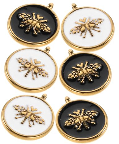 COLLBATH 6 Pièces Pendentif abeille or pendentif d'abeille charmes d'insectes rond breloques de bracelet bricolage pour bracelets Acier inoxydable