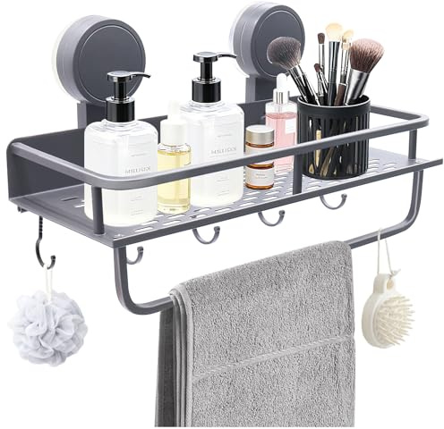 Estantería Baño Ventosas sin Taladro Estanteria Ducha 30 Cm de Longitud Capacidad de Carga 10 Kg Estante Baño con Gancho para Guardar Champú y Acondicionador en el Cuarto de Baño (Con gancho)