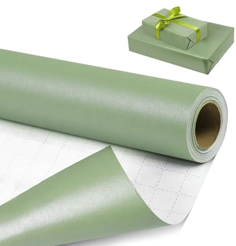 Anbowei Salviagrön presentpappersrulle, 43 cm x 10 m enfärgad, presentpapper pärlglanspapper för födelsedag bröllop fest festival, gift wrapping papper för barn och vuxna