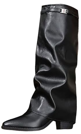 HOOUDO Stivali Equitazione Donna,Stivali Equitazione Donna,Casual Texani Scarpe di Media Altezza Cowboy Stivaletto con Plateau Lunghi Texani Stivaletti con Fibbie Anfibi