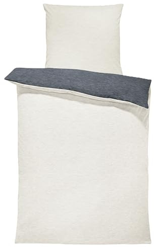 one-home Winter Bettwäsche Biber Meliert Baumwolle Flanell Kuschelig Flauschig Warm Weich Modern, Größe:2 teilig 135x200 cm, Farbe:Natur beige/anthrazit
