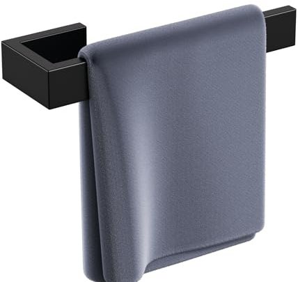 YACVCL Bathroom Hand Towel Holder Matte Black Towel Rail | 304 Stainless Steel Towel Rack, Bathroom Kitchen Square Opening Towel Bar Wall Mounted 21.7cm/8.5in