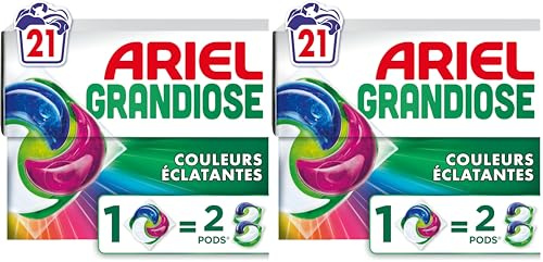 Ariel Grandiose PODS, Lessive Liquide En Capsules 21 Lavages, Couleurs Éclatantes 2 X Action Détachante et Anti-Odeur (Lot de 2)