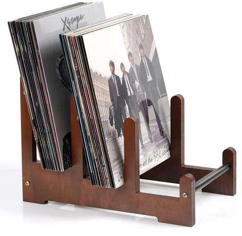 Optyuwah Schallplattenständer Holz Schallplatten Aufbewahrung Vinyl, Moderne Stufen Schallplatten Halter Ständer Prospekthalter Zeitschriften Bücher - Schallplatten Deko Vinyl Regal 37x27x24cm