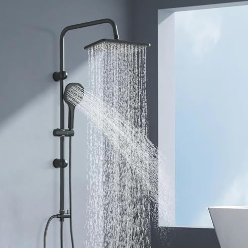 Zamery Square Overhead 29 * 19cm Rain Shower Kit and Hand Held Shower Twin Bath Set for Bathroom, Stainless Steel,Matte Black