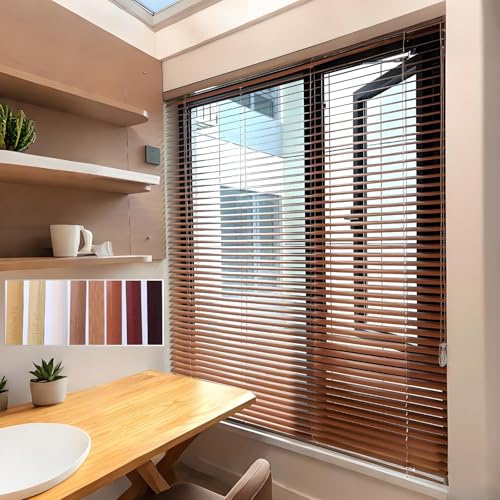 Store Vénitien Aluminium Imitation Bois, Store Venitien sans Percage 25mm Protection Visuelle Anti-éblouissement Contre La Lumière Et Solaire pour Fenêtres Et Portes(Natural Oak)