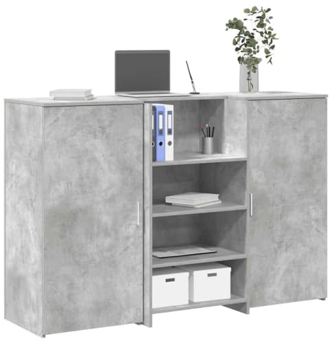 Teenpull Empfangstheke Betongrau 155x50x103,5 cm, Robuster Holzwerkstoff, Vielseitiger Empfangstresen mit Stauraum für Büro, Praxis, Salon, Langlebiger Kassentresen