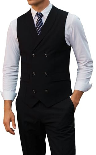 Générique Gilet costume croisé élégant pour homme - Veste formelle sans manches en tissu léger pour tenue professionnelle et cérémonie (Black, M)