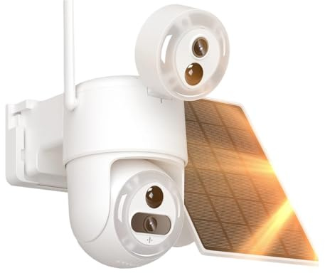 Caméras de sécurité, Caméras de sécurité Wi-Fi solaires à double objectif 8 MP avec panneaux , vision nocturne couleur, détection mouvement PIR, caméra IP extérieure pour la maison(4MP WIFI 32GB Card)
