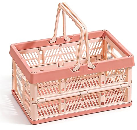Chingcoo Faltbarer klappbox ,Camping Klappbox mit Henkel,38,5 × 25 × 20 cm Einkaufskorb Faltbar,Einkaufskorb,Geeignet für die Aufbewahrung zu Hause, für Snacks, beim Camping, im Badezimmer (Rosa)