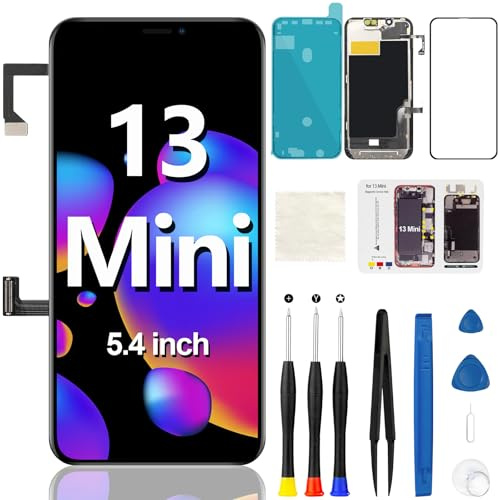 Écran LCD de rechange pour iPhone 13 Mini avec écouteur et câble flexible Capteur de proximité 3D Écran tactile Digitizer Kit d'outils de réparation (modèles A2481 A2626 A2628 A2629 A2630) 5,4