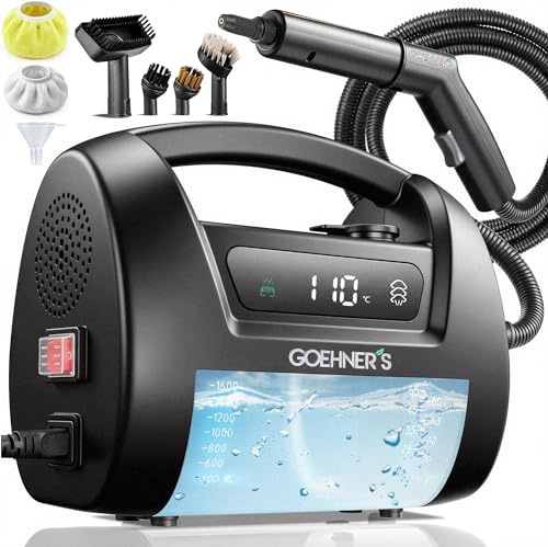 Nettoyeur Vapeur Haute Pression Portable, Appareil à Vapeur 110℃/3,5Bar pour la Maison, Chauffage Rapide 30s avec 3 Niveaux de Vapeur, Convient pour Carrelage, Cuisine, Salle de Bain et Voiture, Noir