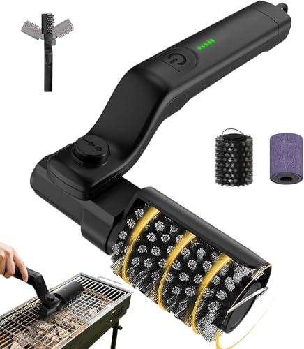 Cepillo eléctrico para parrilla – Cepillo eléctrico giratorio para parrilla de barbacoa | Cepillo giratorio ajustable de limpieza de 3 velocidades con cerdas de acero inoxidable para camping, patio