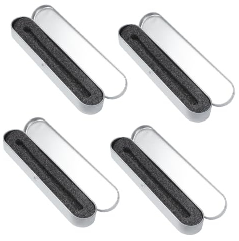 TEHAUX 4 Pcs Metal Pen Boxes with Sponge Lining 178x36x19mm Square Tinplate Pencil Holders Metal Pen Protection Cases for Office and School Storage
