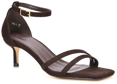 ESSEX GLAM Women's Kitten Low Heel Sandals Ladies Strappy Ankle Strap Square Toe Barely There Two Part Shoes Size 3-8