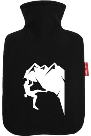 Huuraa Wärmflasche Klettern Silhouette 1,8 Liter Black Classic Veloursbezug Bettflasche Geschenkidee