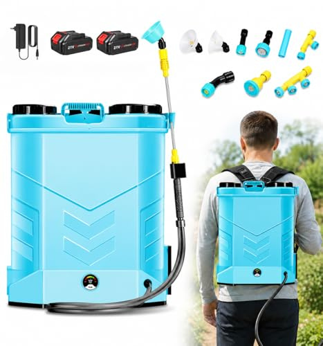 Pulverizador Electrico 20L,Sulfatadora Bateria,Pulverizador Mochila Bateria,9 Boquillas y Varilla Telescópica, Velocidad Regulable, 2 Baterías de 3000mAh,Pulverizador Jardin