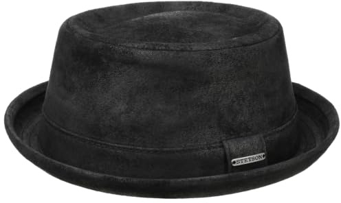 Stetson Pennsylvania Pigskin Hatt Herrar - porkpie herrhatt med foder, läderband Sommar-Vinter Vår Sommar Höst Vinter - XL (60-61 cm) svart