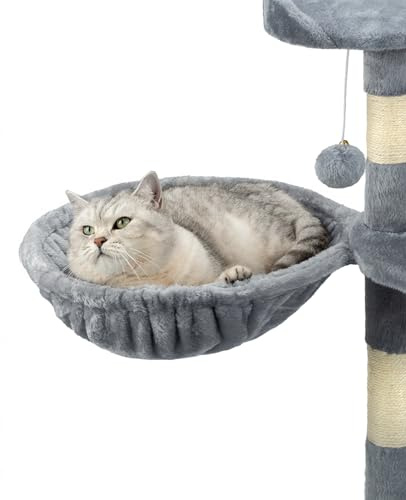 lionto Liegemulde für Kratzbaum, Katzenbett, Ø 40 cm, Tiefe 15 cm, Hellgrau | Schlafmulde mit stabilem Metallrahmen und weichem Plüschbezug als Ersatzteil oder Erweiterung für Kratzbäume mit M8-Gewinde