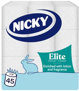 Nicky Elite, 45 Rolls of Toilet Tissue, 3-Ply | 168 Sheets per Roll, Talc Scent, Softness to The Skin, Enriched with Lotion, 100% FSC Certified Paper, Extra Value Pack