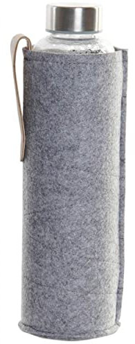 Hogar y Mas Botella Cristal Agua 600 ml, Botellas de Agua con Funda y Tapa. Diseño Práctico y Moderno 8,5x8,5x23 cm