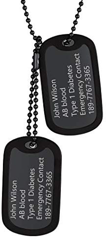 Richsteel Hundemarke mit personalisierbarer Gravur, Kohlefaser, Hundemarke, Militär, Hundemarke mit Kette, 55 + 5 cm, Silber/Gold 18 K/Schwarz (Geschenkbox), nicht, Kein Stein