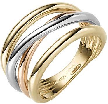 Ring Damenring aus 585 Gold gelb/weiß/rot tricolor glänzend Breite 14mm, Ringgröße:Innenumfang 54mm ~ Ø17.2mm