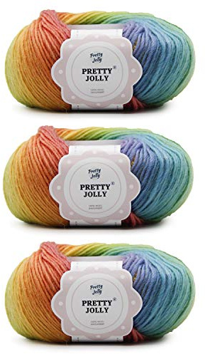 Pretty Jolly 3 Knäuel buntes Wollgarn, weiches Garn, handgewebtes Regenbogengarn zum Häkeln, Stricken, Regenbogenfarben
