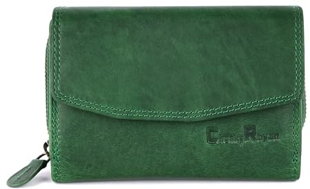 Chunkyrayan Echtleder Damen Geldbörse Hochwertig Vintage RFID Schutz inklusive Leder Schlüsselanhänger P GB-6 Green Madrid