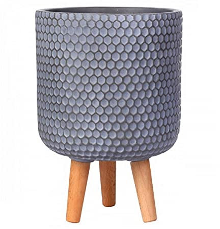 IDEALIST 21cm Indoor Plant Pot | Honeycomb Grey Reinforced Stone Planter with Legs | Flower Pot Cover D21 H34 cm, 7.5 litres