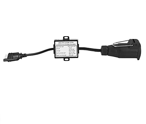 Aramox Adattatore per cablaggio rimorchio, connettore per rimorchio Flachstecker US a 4 pin su convertitore cablaggio circuito luci portatile per rimorchio EU a 13 pin