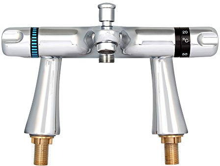 Hanstore Thermostatic Shower Mixer Bar Round Bathtub Mounted Bath Shower Mixer Valve Anti Scald Tap Hot Cold Water Mixer Intelligent Constant Temperature Chrome Finished (Bathtub-Mounted),HG080
