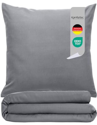 Komfortec Premium Superweiches Bettwäsche 2teilig 155x220 cm Bettbezug + 80x80 cm Kissenbezüge, gebürstet 100% Mikrofaser, Grau