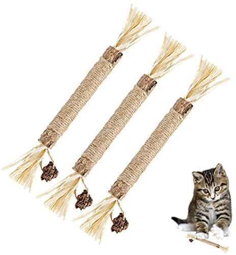 TOYMIS 3 st Naturliga Silvervine Sticks for Cats, Silvervine Kattleksaker Kattmynta Tuggpinnar för Katter Kattungebarnleksaker Katttandrengöringsleksak
