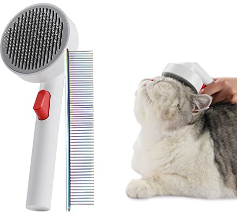 FURBULOUS Katzenbürste mit Katzenhaar-Kamm für die Fellpflege, Haustier Bürsten,reinigungsbürste für tierhaare Selbstreinigende Slicker-Bürste für Katzen, Welpen und Kaninchen