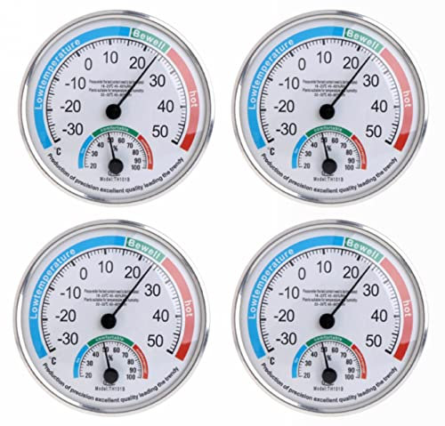 HOHOVYVY Hygrometer Innen Analog, Thermometer Aussen,13cm Thermometer und Hygrometer, Analoges Thermo-Hygrometer Geeignet für Häuser, Gewächshäuser, Gärten, Autos, Batteriefrei, 4 Stücke