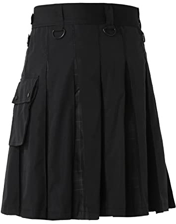 Skotsk kilt, klassisk kjol, rutig kjol för män, med fickor, kort skotskjol, rutig, kilt, skotsk klassisk med kontrastfickor, skotsk stil, individualitet, vintage, V grå, XXL