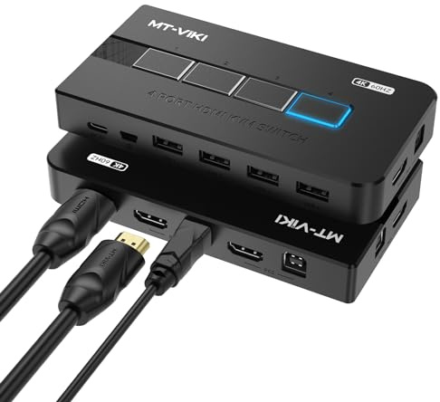 MT-VIKI 4 Port 4K@60Hz KVM Switch HDMI Share USB 2.0 Devices with 4 USB Hubs, 4 Computers 1 Monitor Share Keyboard Mouse Printer, Button Switch, Including 4 USB Cables and 4 HDMI Cable