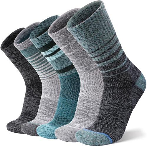 ANTSANG Unisex Merino Wool Hiking Walking Socks for Men Thermal Warm Winter Thick Cozy Crew Work Boot Socks Stocking Stuffers 5 Pairs(Dark Series,3-7)