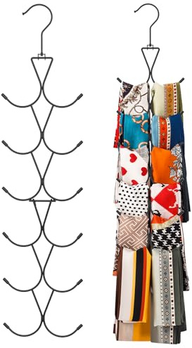 Uinicor Scarf Hanger 12 Storages,Purse Hanger with 360 Swivel Hook,Scarf Organizer Scarf Hangers for Closet,for Scarves, Shawl,Belt,Purse & Baseball Cap