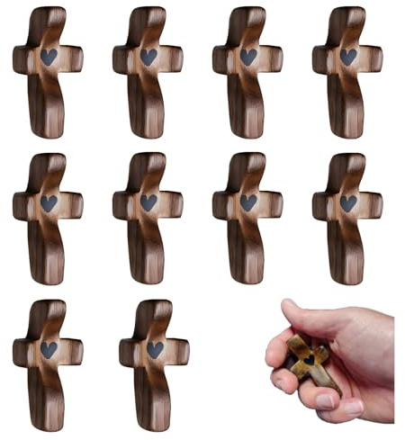 Atlodas Cross My Heart, Encouragement Gift, Relieve Anxiety Comfort for Clutching, Clinging and Praying, Wooden Cross Fidget, Pocket Olive Wood Crosses Religious Gift for Children and Adults(10 Pcs)