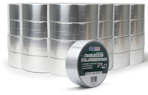 ADHES 24 Rollen Aluminiumklebebänder Verstärkt mit einem Glasgittergewebe Folienband, Hält 80 °C bis 100 °C stand, hitzebeständiges klebeband metallklebeband silber 2inch x 55yard (50mm x 50m)