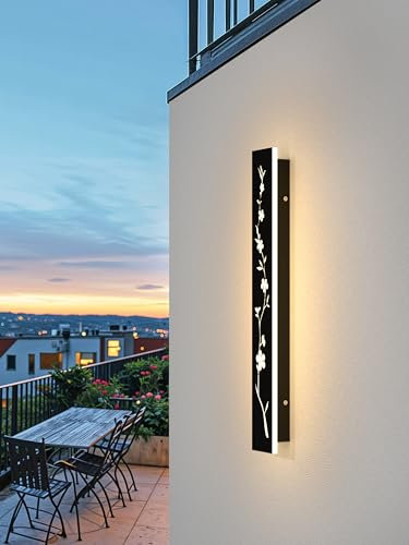 Led Long Wall Light Black 60m Outdoor Wall Light 20W IP67 Waterproof Villa Wall Lamp 3000K Peach Blossom Design Long Wall Lights Outdoor Walls Gardens Porch Stairs Terraces Lighting