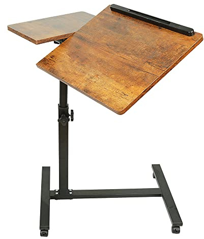 Beistelltisch Mit Rollen, Höhenverstellbarer Pflegetisch, Computertisch, Laptoptisch, PC Tisch für Büro, Betttisch Pflegebett, Schreibtisch (Gelbbraun 60.34.5.58/90cm)
